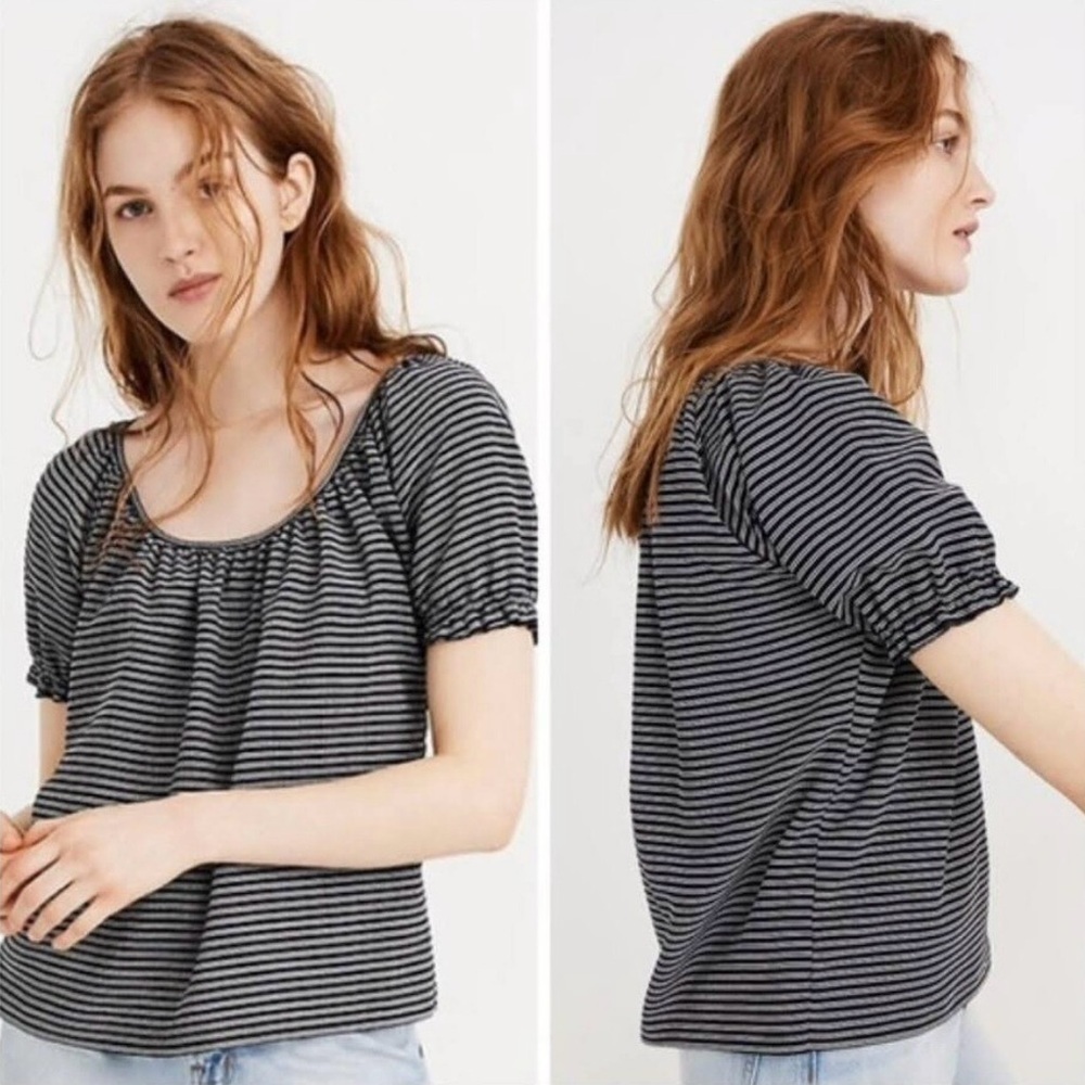 Madewell Texture & Thread Black & White Stripe Peasant Top Size M